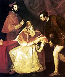 Pablo III (Alejandro Farnese). Tiziano. Este pontífice convocó el Concilio de Trento 